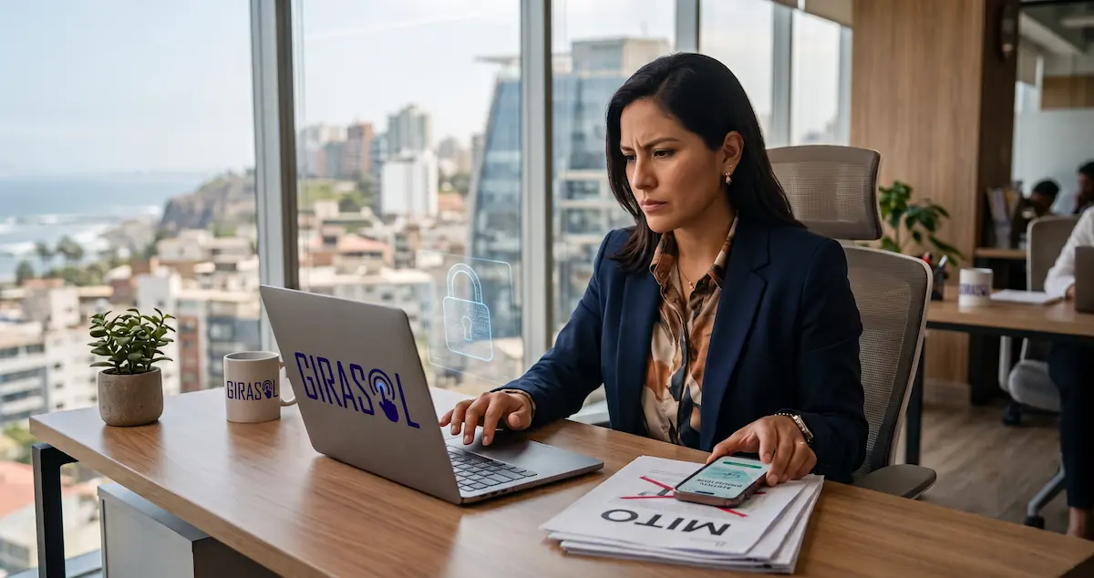 Empresaria peruana revisando en su laptop la verdad sobre los mitos de los certificados digitales