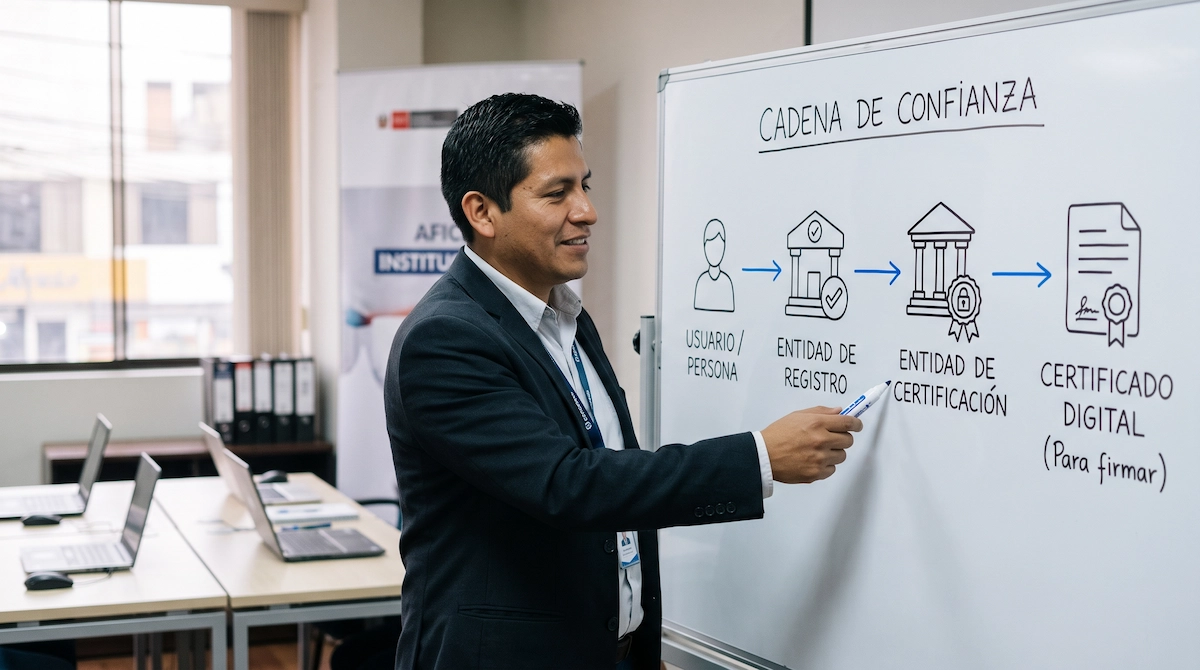 Cadena de confianza de un certificado digital: entidad de registro, entidad de certificación y firma digital