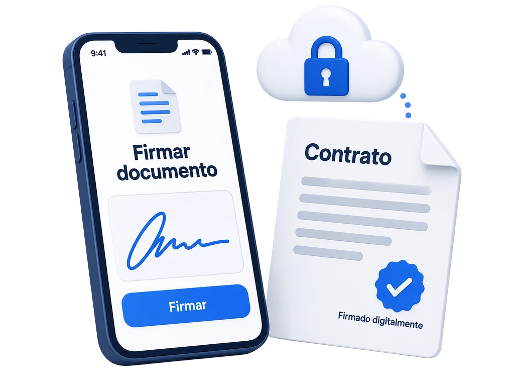 Celular firmando un contrato digitalmente con respaldo en la nube